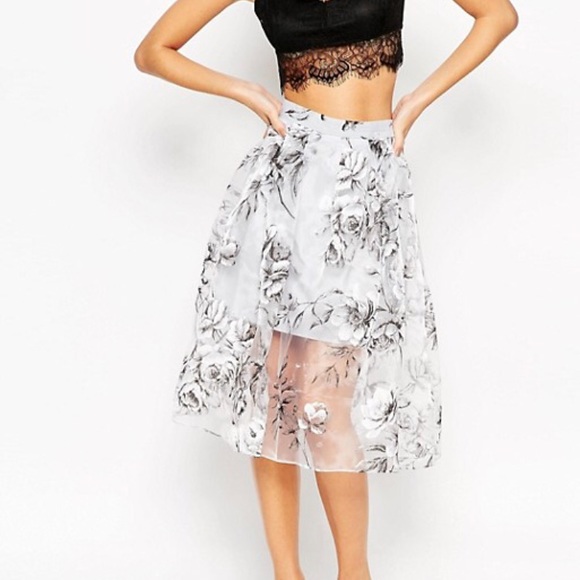 ASOS Midi Skirt in Floral Organza - Picture 2 of 6